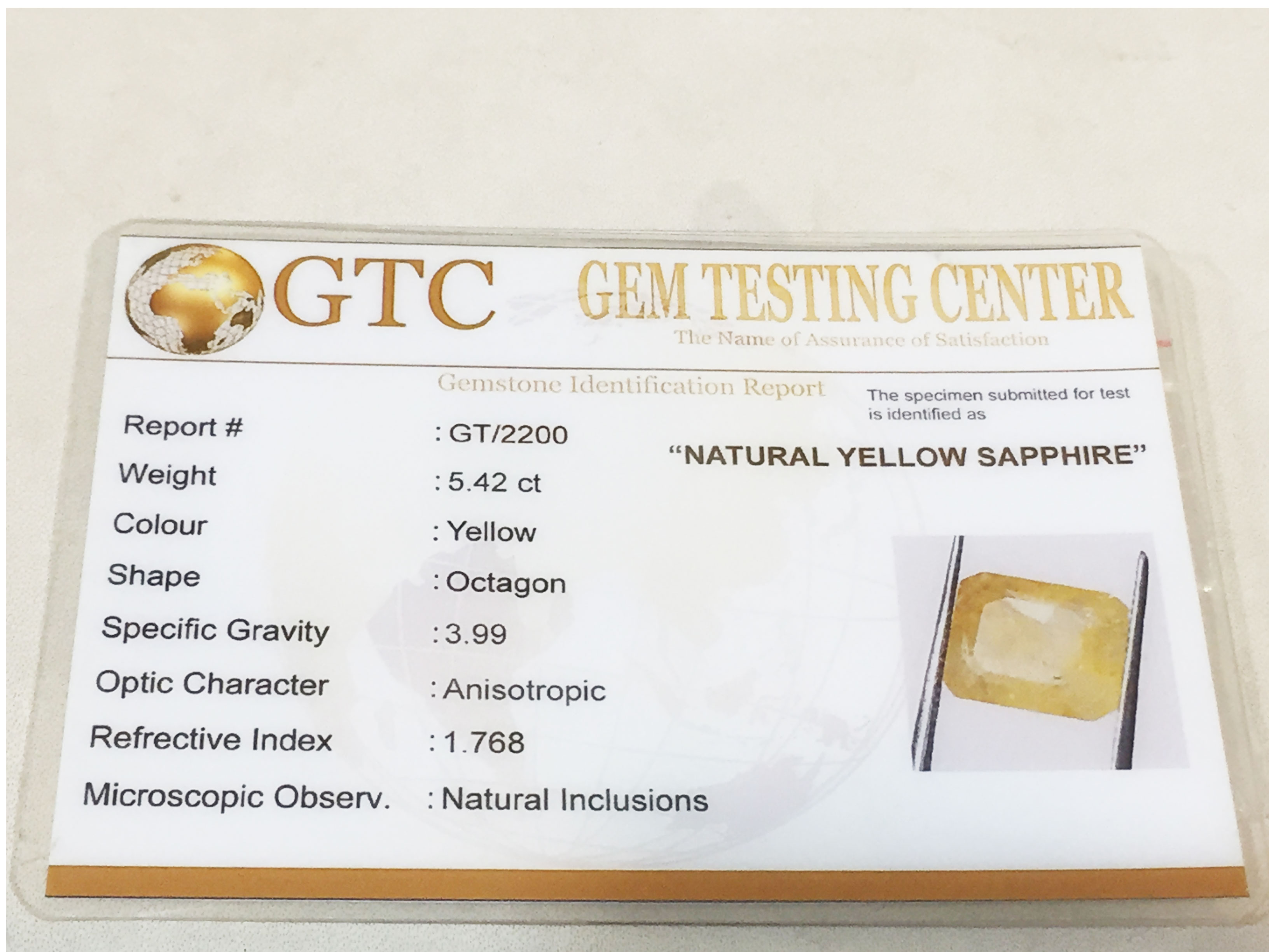 5.42ct/6.00 ratti Natural Certified Ceylon Pukhraj/Yellow Sapphire